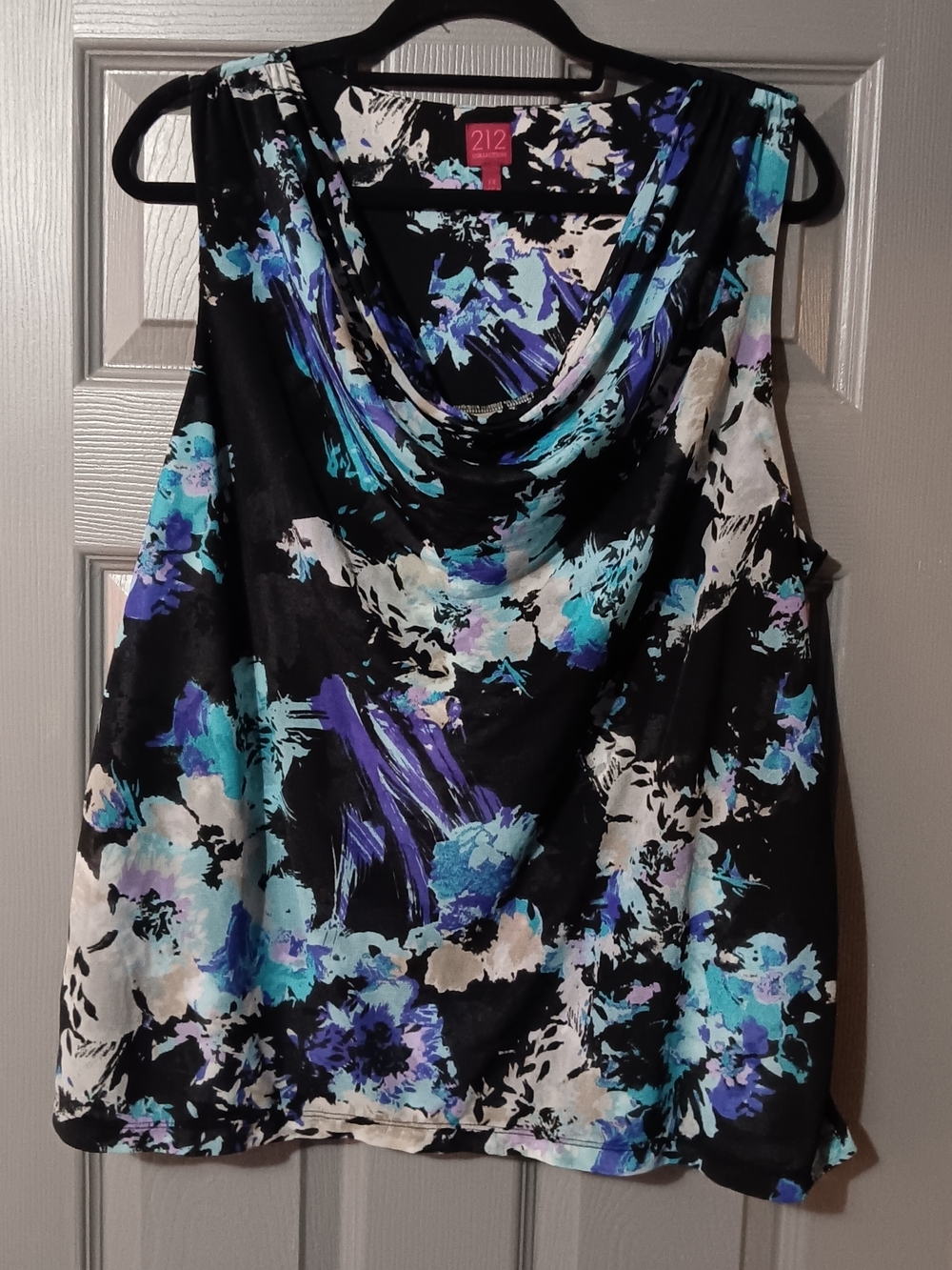 212 Collection Black Floral Cowl Neck Camisole with Blue & Aqua Accents